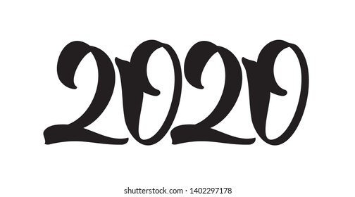 Vector illustration: Handwritten lettering for 2020 New Year. Hand drawn number on white background. Typography design