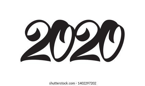 Vector illustration: Handwritten lettering for 2020 New Year. Black hand drawn number. Typography design