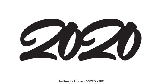 Vector illustration: Handwritten lettering for 2020 New Year. Black hand drawn number on white background. Typography design