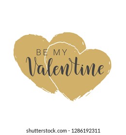Vector illustration. Handwritten lettering of Be My Valentine. Objects isolated on white background.