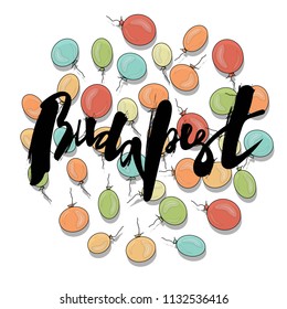 Vector illustration of handwritten lettering "Budapest" to t-shirt design, postcards, logos, banner, poster or textile.