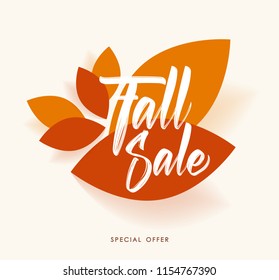 Vector illustration: Handwritten lettering composition of Fall Sale on leaves background