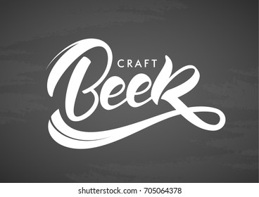 Vector illustration: Handwritten lettering of Craft Beer on chalkboard background