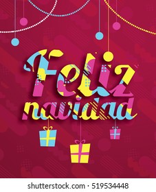 vector illustration. hand-written lettering. design graphics for brochures, gift cards, flyers and postcards. translated from Spanish: Merry Christmas