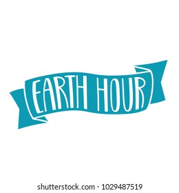 Vector illustration. Handwritten lettering of Earth Hour. Objects isolated on white background.