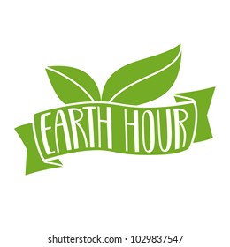 Vector illustration. Handwritten lettering of Earth Hour. Objects isolated on white background.
