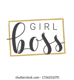 Vector Illustration. Handwritten Lettering of Girl Boss. Template for Banner, Card, Label, Postcard, Poster, Sticker, Print or Web Product. Objects Isolated on White Background.