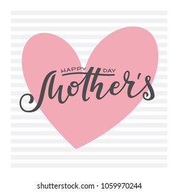 Vector illustration. Handwritten lettering of Happy Mother's Day. Objects isolated on striped background.