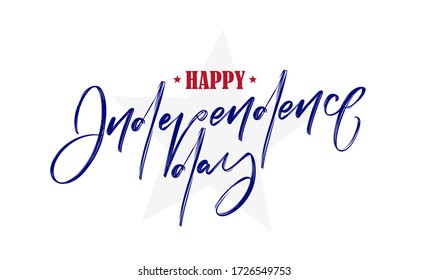 Vector illustration: Handwritten lettering of Happy Independence Day on white background. Fourth of July.