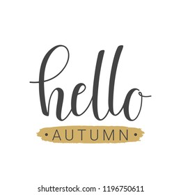 Vector illustration. Handwritten lettering of Hello Autumn. Objects isolated on white background.
