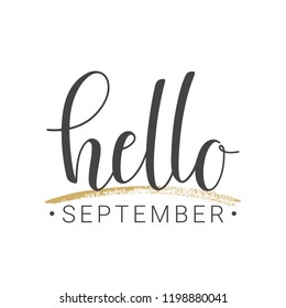 Vector illustration. Handwritten lettering of Hello September. Objects isolated on white background.