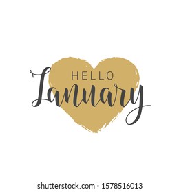 Vector Illustration. Handwritten Lettering of Hello January. Template for Banner, Greeting Card, Postcard, Invitation, Poster or Sticker. Objects Isolated on White Background.