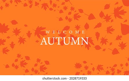 Vector illustration: Handwritten lettering of Hello Autumn on hand drawn leaves background.