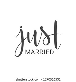 Vector illustration. Handwritten lettering of Just Married. Objects isolated on white background.