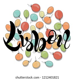 Vector illustration of handwritten lettering "Lisbon" to t-shirt design, postcards, logos, banner, poster or textile.