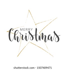 Vector Illustration. Handwritten Lettering of Merry Christmas. Template for Greeting Card or Invitation. Objects Isolated on White Background.