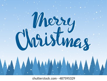 Vector illustration: Handwritten lettering of Merry Christmas on Seamless background with geometric  pine forest.