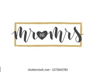 Vector illustration. Handwritten Lettering of Mr and Mrs.  Objects Isolated on White Background.