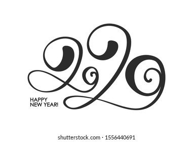 Vector illustration: Handwritten lettering number of 2020. Happy New Year. Chines calligraphy
