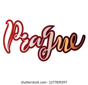 Vector illustration of handwritten lettering "Prague" to t-shirt design, postcards, logos, banner, poster or textile.