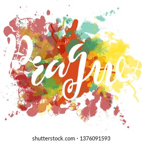 Vector illustration of handwritten lettering "Prague" to t-shirt design, postcards, logos, banner, poster or textile.