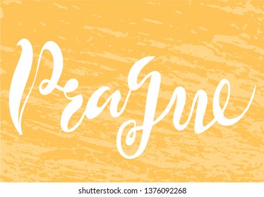 Vector illustration of handwritten lettering "Prague" to t-shirt design, postcards, logos, banner, poster or textile.
