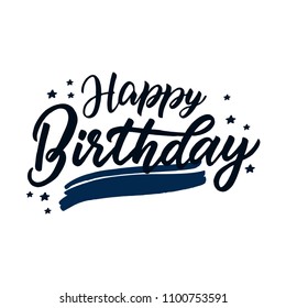 Vector illustration: Handwritten modern brush lettering of Happy Birthday on white background. Typography design. Greetings card.