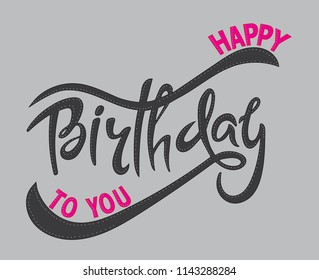 Vector illustration: Handwritten modern brush lettering of Happy Birthday on violet background. Typography design. Greetings card.