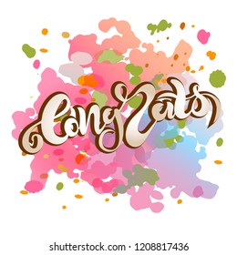 Vector illustration of handwritten modern brush lettering of text Congrats for banner, poster, flyer, greeting card, web design or photo overlay. Hand drawn design elements. Motivational text. EPS 10