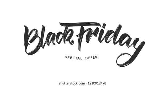 Vector illustration: Handwritten modern brush type calligraphic lettering of Black Friday on white background