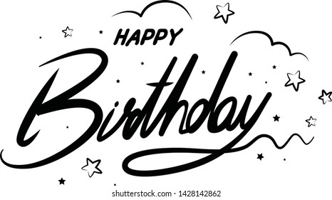 Vector illustration: Handwritten modern brush lettering of Happy Birthday on white background. Typography design. Greetings card.