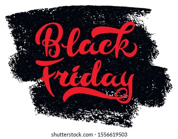 Vector illustration: Handwritten modern brush lettering of Black friday Celebration quotation for card, postcard, event icon logo or badge.  Bright sign sales Black Friday discounts EPS 10.