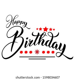 Vector illustration: Handwritten modern brush lettering of Happy Birthday on white background. Typography design. Greetings card.