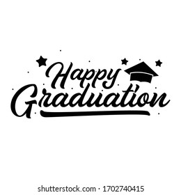 Vector Illustration: Handwritten Modern Brush Lettering Of Happy Graduation On White Background. Typography Design. Greetings Card.