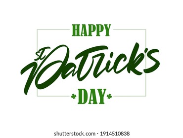 Vector illustration: Handwritten modern brush lettering composition of Happy St. Patrick's Day on white background.