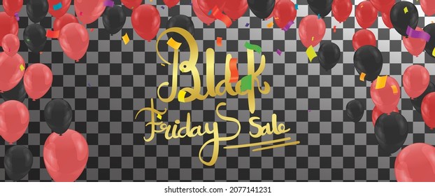 Vector illustration Handwritten modern brush Black Friday Sale design with balloons