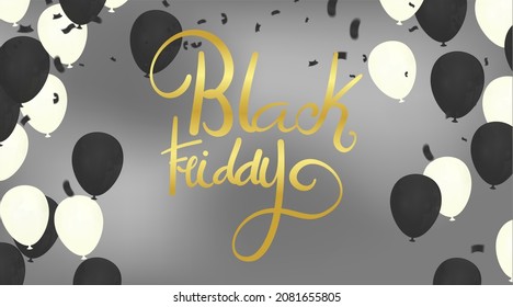 Vector illustration Handwritten modern brush Black Friday Sale design with balloons