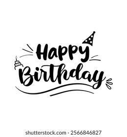 Vector illustration handwritten modern brush lettering of Happy Birthday text on white background