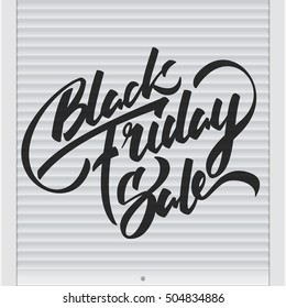 Vector illustration: Handwritten modern brush lettering of Black Friday Sale on roller shutter background.