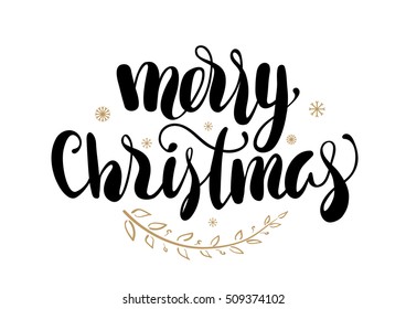 Vector illustration: Handwritten modern brush lettering of Merry Christmas with Hand drawn design elements isolated on white background. 