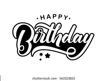 Vector illustration: Handwritten modern brush lettering composition of Happy Birthday on white background. Typography design. Greetings card.