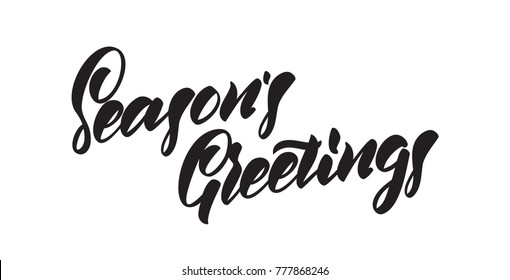 Vector illustration. Handwritten modern brush lettering of Seasons Greetings isolated on white background. 