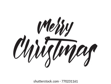 Vector illustration: Handwritten modern type lettering of Merry Christmas isolated on white background. 