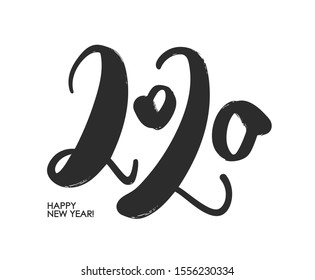 Vector illustration: Handwritten number of 2020. Happy New Year. Chines calligraphy