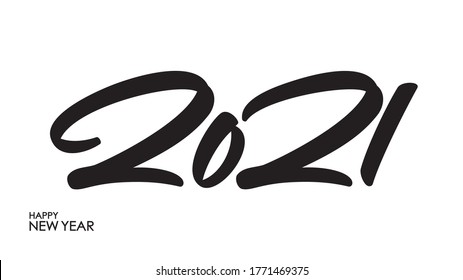 Vector illustration: Handwritten number lettering of 2021. Happy New Year. Chines calligraphy