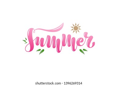 Vector illustration with handwritten phrase - Summer. Typography, Lettering, Handwritten