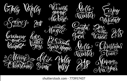 Vector illustration.Set of handwritten phrases.Lettering and calligraphy.Christmas phrases and congratulations.