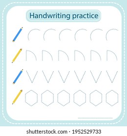 vector illustration of a handwritten practice sheet with pencils. Preparing for school