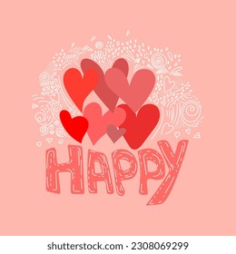 Ilustración vectorial del texto manuscrito en un fondo aislado rosado. Dejando contentos a los corazones