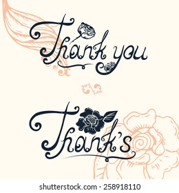 Vector illustration. Handwritten text: Thank you. Roses.